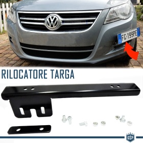 Soporte de Matrícula Delantera para Volkswagen, Kit de Reubicación Lateral, en Acero Negro Anodizado
