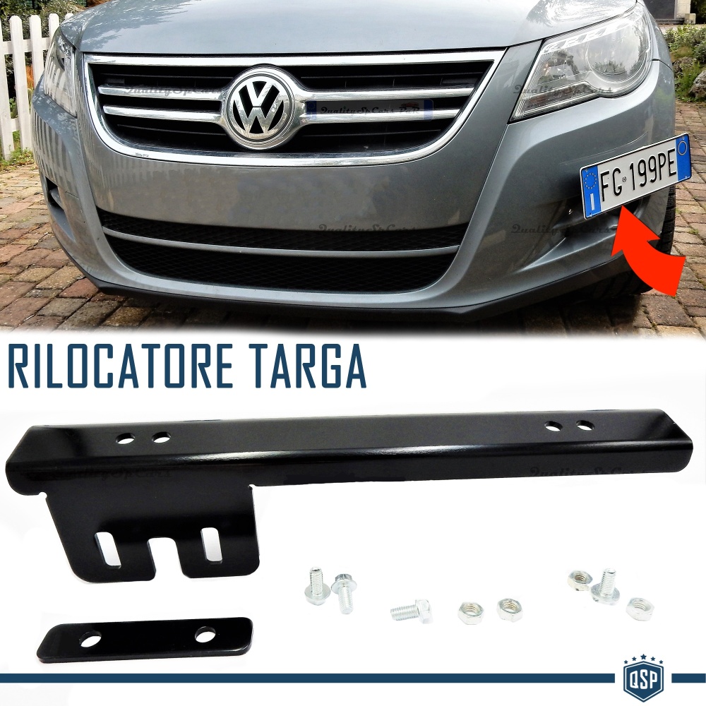 Soporte de Matrícula Delantera para Volkswagen, Kit de Reubicación Lateral, en Acero Negro Anodizado