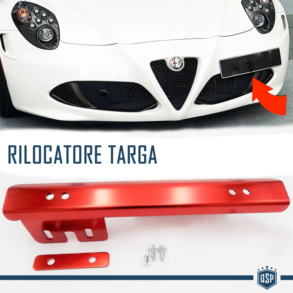 Soporte de Matrícula Delantera para Alfa Romeo, Kit de Reubicación Lateral, en Acero Rojo Anodizado Soporte de Matrícula Delantera para Alfa Romeo, Kit de Reubicación Lateral, en Acero Rojo Anodizado
