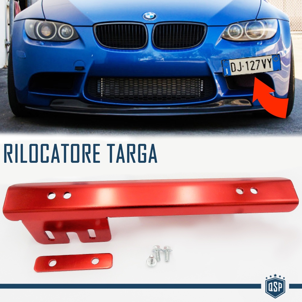 Soporte de Matrícula Delantera para Bmw, Kit de Reubicación Lateral, en Acero Rojo Anodizado Soporte de Matrícula Delantera para Bmw, Kit de Reubicación Lateral, en Acero Rojo Anodizado