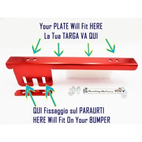 Front License Plate Holder for Infiniti, Side Relocator Bracket, in Anodized Red Steel
