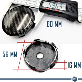 X4 TAPAS 60mm, efecto FIBRA de CARBONO tapabujes de ABS negro de Calidad PARA centro de llantas de aleación