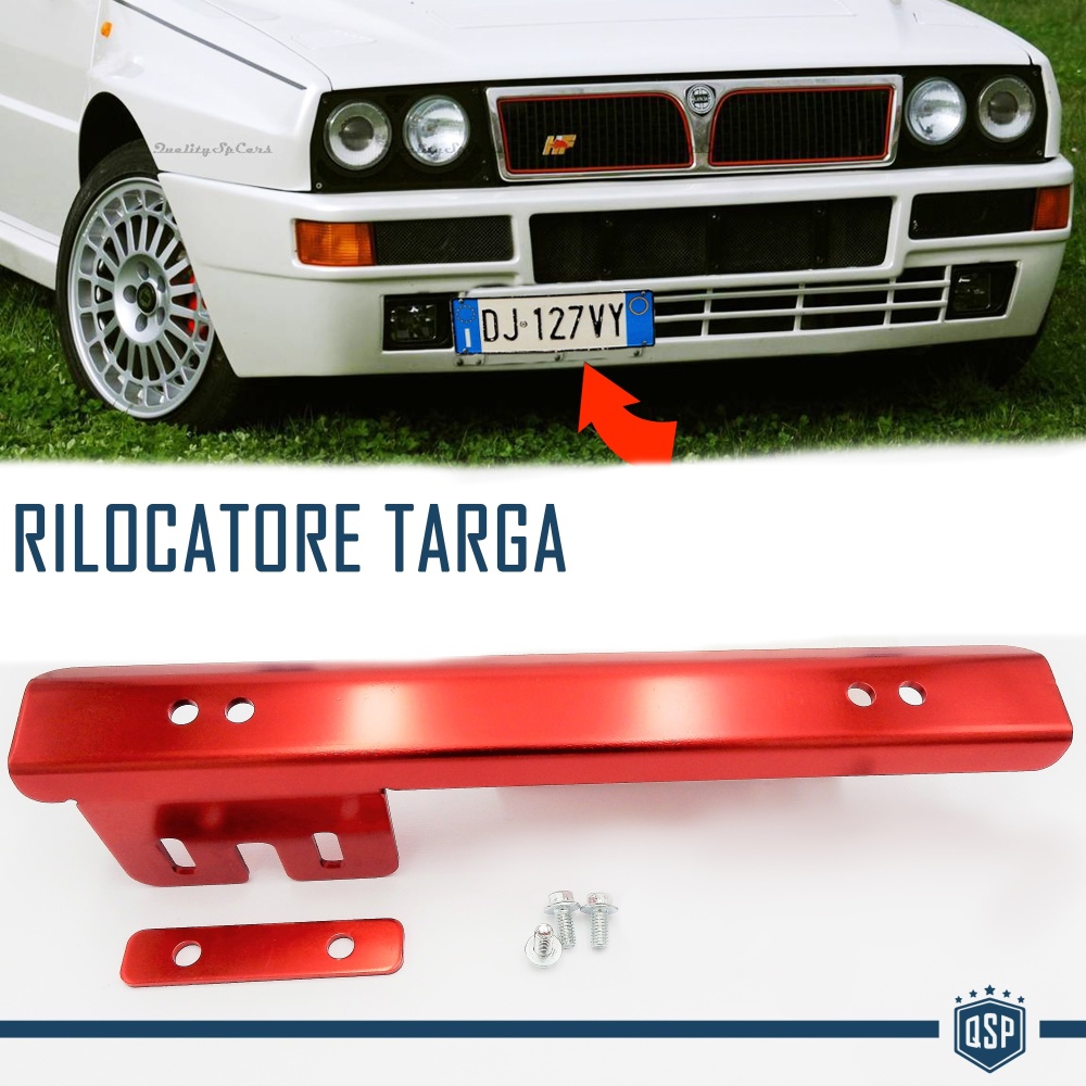 Soporte de Matrícula Delantera para Lancia, Kit de Reubicación Lateral, en Acero Rojo Anodizado Soporte de Matrícula Delantera para Lancia, Kit de Reubicación Lateral, en Acero Rojo Anodizado