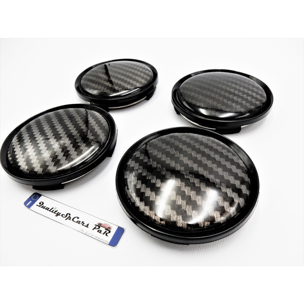 X4 TAPAS 63mm, efecto FIBRA de CARBONO tapabujes de ABS negro de Calidad PARA centro de llantas de aleación X4 TAPAS 63mm, efecto FIBRA de CARBONO tapabujes de ABS negro de Calidad PARA centro de llantas de aleación
