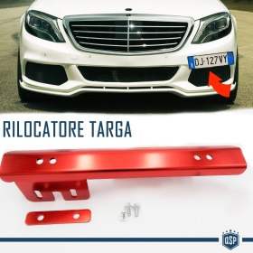 Soporte de Matrícula Delantera para Mercedes, Kit de Reubicación Lateral, en Acero Rojo Anodizado