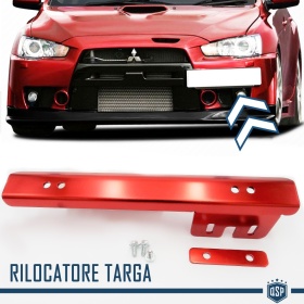 Rilocatore Targa Laterale Rosso per Mitsubishi, Portatarga Anteriore a Scomparsa  in Metallo