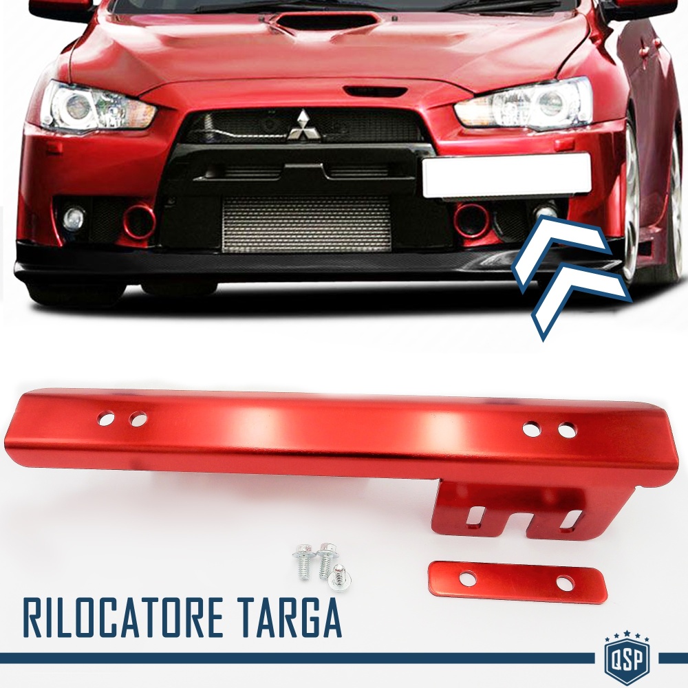 Rilocatore Targa Laterale Rosso per Mitsubishi, Portatarga Anteriore a Scomparsa in Metallo Rilocatore Targa Laterale Rosso per Mitsubishi, Portatarga Anteriore a Scomparsa in Metallo