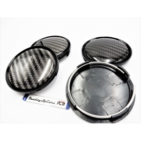 X4 TAPAS 63mm, efecto FIBRA de CARBONO tapabujes de ABS negro de Calidad PARA centro de llantas de aleación