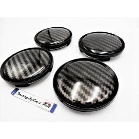 X4 TAPAS 68mm, efecto FIBRA de CARBONO tapabujes de ABS negro de Calidad PARA centro de llantas de aleación