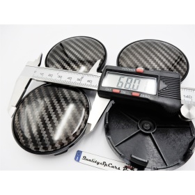 X4 TAPAS 68mm, efecto FIBRA de CARBONO tapabujes de ABS negro de Calidad PARA centro de llantas de aleación