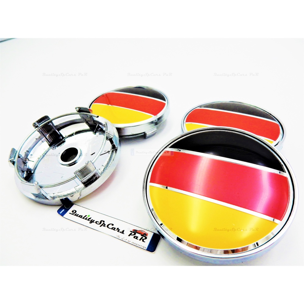 X4 TAPAS 60mm, Bandera ALEMANIA tapabujes de ABS Cromo de Calidad PARA centro de llantas de aleación X4 TAPAS 60mm, Bandera ALEMANIA tapabujes de ABS Cromo de Calidad PARA centro de llantas de aleación
