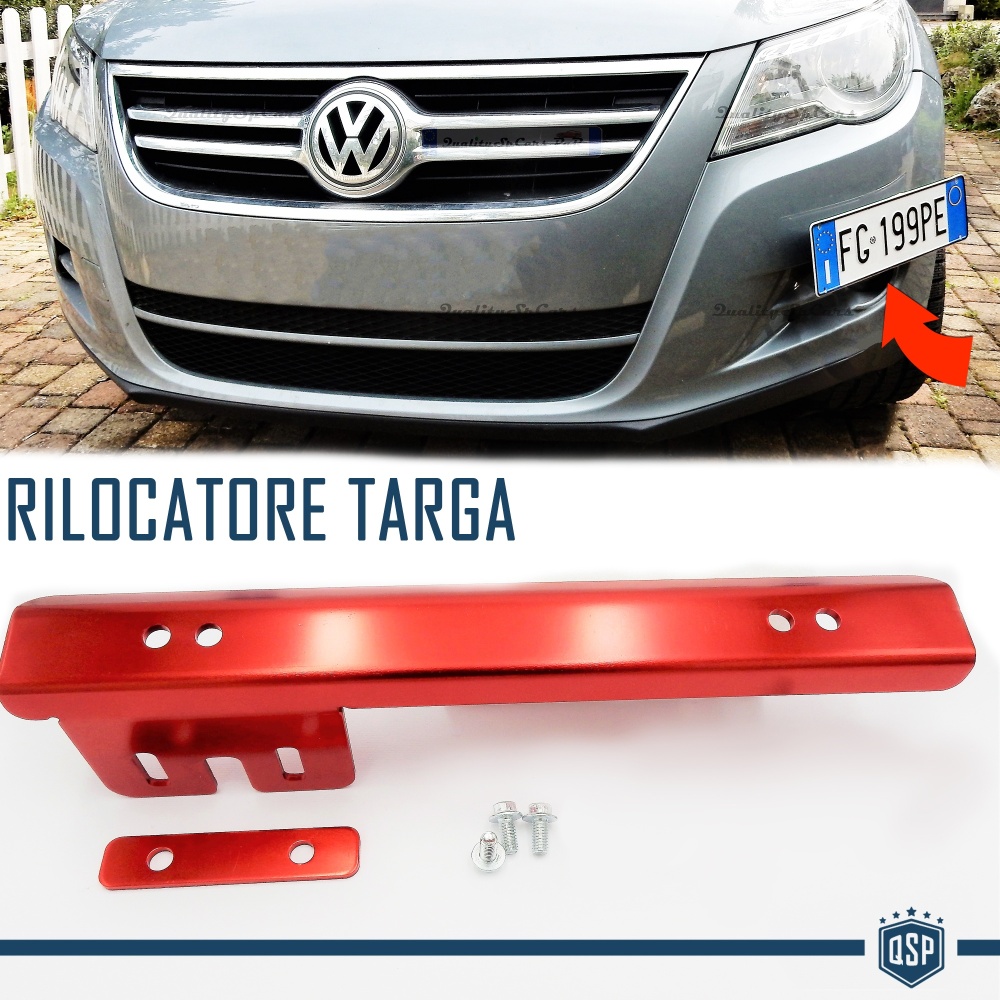 Soporte de Matrícula Delantera para Volkswagen, Kit de Reubicación Lateral, en Acero Rojo Anodizado