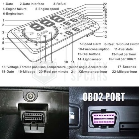 Cuentakilómetros Digital para Automóvil HUD, Pantalla Head Up, Tacómetro Proyectado en el Parabrisas, Toma OBD