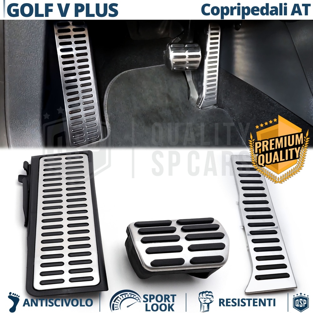Car PEDAL Covers for VW Golf 5 Plus AUTOMATIC Transmission | Aluminum and Rubber Sports Pedals