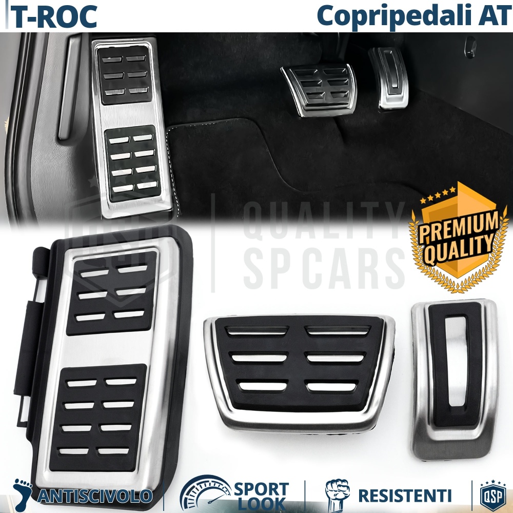 Car PEDAL Covers for VW T-Roc AUTOMATIC Gearbox | Sports Pedals Aluminum and Non-slip Rubber
