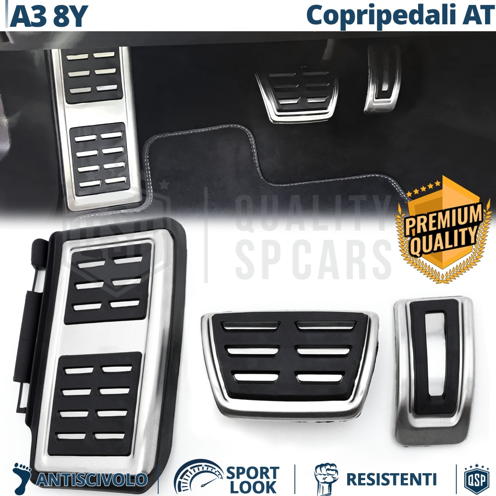Car PEDAL Covers for Audi A3 8Y AUTOMATIC Gearbox | Sports Pedals Aluminum and Non-slip Rubber