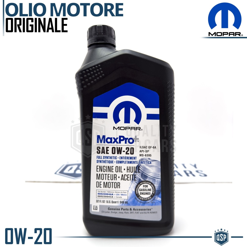 ACEITE DE MOTOR 0W-20 MOPAR ORIGINAL Sintético para Motores Gasolina e Híbridos | HECHO en EE.UU. | 946ml.