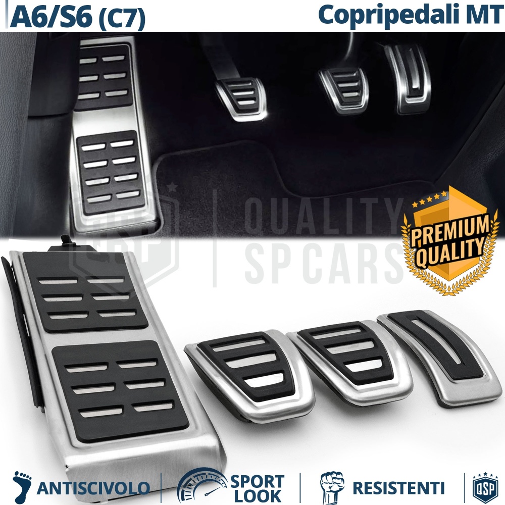 SET COPRIPEDALI Sportivi Per Audi A6 C7 MANUALI | Pedaliera Sportiva Alluminio e Gomma Antiscivolo