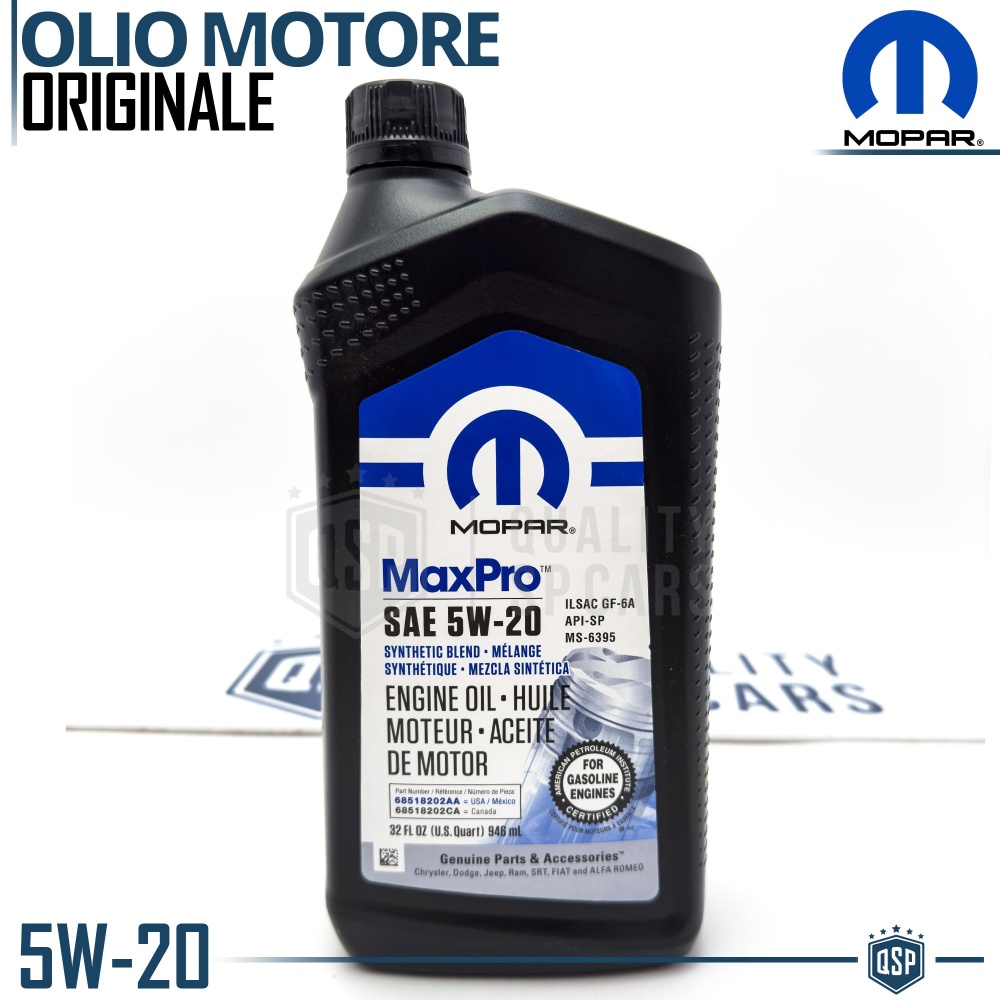 ACEITE DE MOTOR 5W-20 MOPAR ORIGINAL Sintético para Motores Gasolina | HECHO en EE.UU. | 946ml.