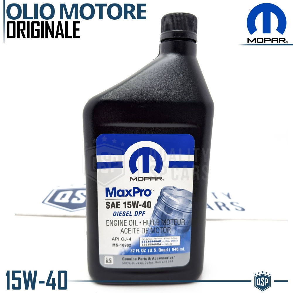 ACEITE DE MOTOR 15W-40 MOPAR ORIGINAL Sintético para Motores Diesel o Gas | HECHO en EE.UU. | 946ml.