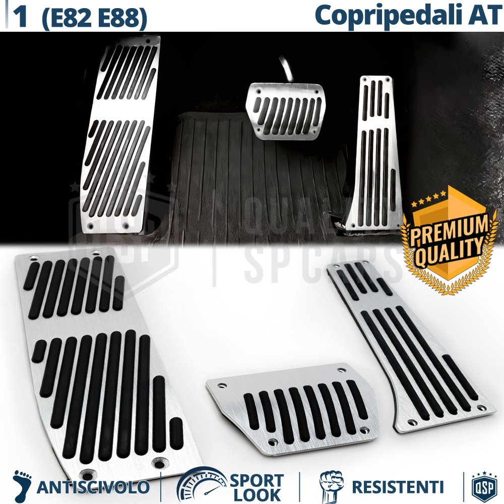 Car PEDAL Covers for BMW 1 Series E82, E88 AUTOMATIC Gearbox | Aluminum and Non-slip Rubber Pedals