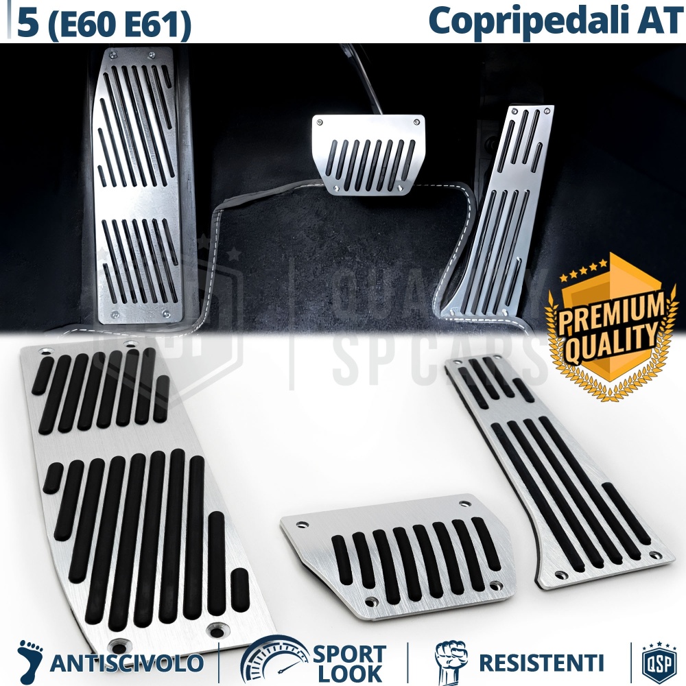 Car PEDAL Covers for BMW 5 Series E60, E61 AUTOMATIC Gearbox | Aluminum and Non-slip Rubber Pedals
