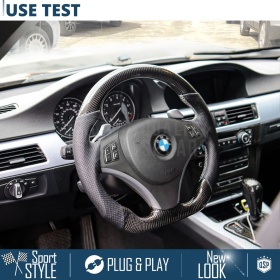 VOLANTE Deportivo para BMW (04-15), Ergonómico Plano en Carbono y Piel | Reemplazo Perfecto