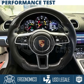 VOLANTE Deportivo para PORSCHE (13-21), Ergonómico Plano en Carbono y Piel | Reemplazo Perfecto
