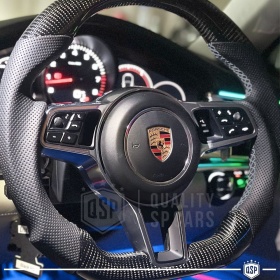 VOLANTE Deportivo para PORSCHE (13-21), Ergonómico Plano en Carbono y Piel | Reemplazo Perfecto