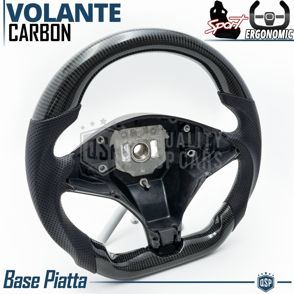 Sport STEERING WHEEL for TESLA (12-20), Ergonomic D Shape in Carbon and Leather | Perfect Replacement