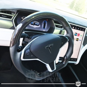 Sport STEERING WHEEL for TESLA (12-20), Ergonomic D Shape in Carbon and Leather | Perfect Replacement