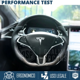Sport STEERING WHEEL for TESLA (12-20), Ergonomic D Shape in Carbon and Leather | Perfect Replacement