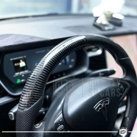 Sport STEERING WHEEL for TESLA (12-20), Ergonomic D Shape in Carbon and Leather | Perfect Replacement