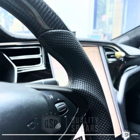 Sport STEERING WHEEL for TESLA (12-20), Ergonomic D Shape in Carbon and Leather | Perfect Replacement