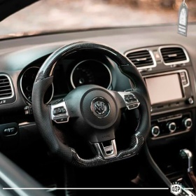 Sport STEERING WHEEL for VW (08-16), Ergonomic D Shape in Carbon and Leather | Perfect Replacement