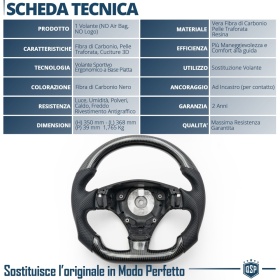 Sport STEERING WHEEL for MASERATI (03-19), Ergonomic D Shape in Carbon and Leather | Perfect Replacement