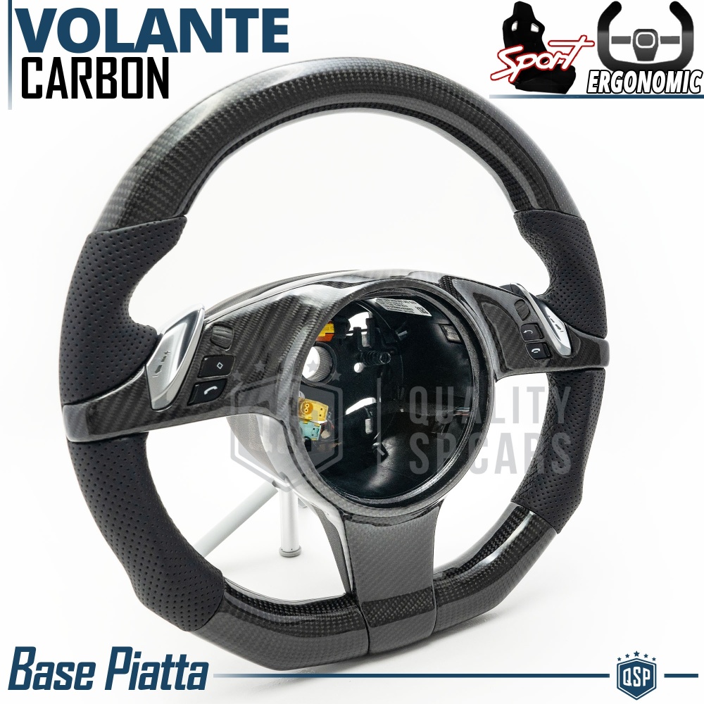VOLANTE Deportivo para PORSCHE (09-16), Ergonómico Plano Carbono y Piel | Reemplazo Perfecto