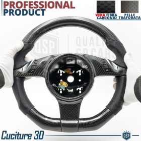VOLANTE Deportivo para PORSCHE (09-16), Ergonómico Plano Carbono y Piel | Reemplazo Perfecto