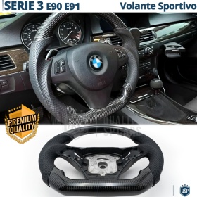 VOLANTE Deportivo para BMW Serie 3 E90 E91, Plano en Carbono y Piel | Reemplazo Ergonómico