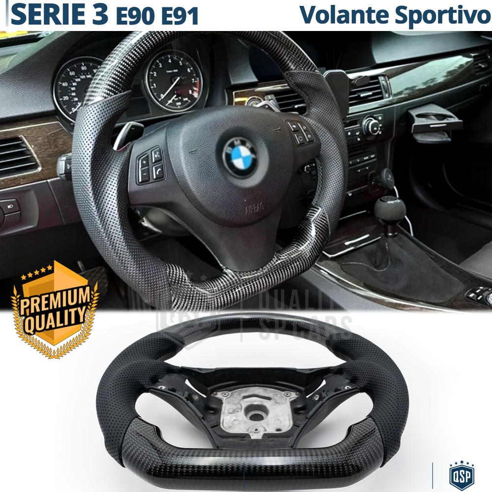 VOLANTE Deportivo para BMW Serie 3 E90 E91, Plano en Carbono y Piel | Reemplazo Ergonómico