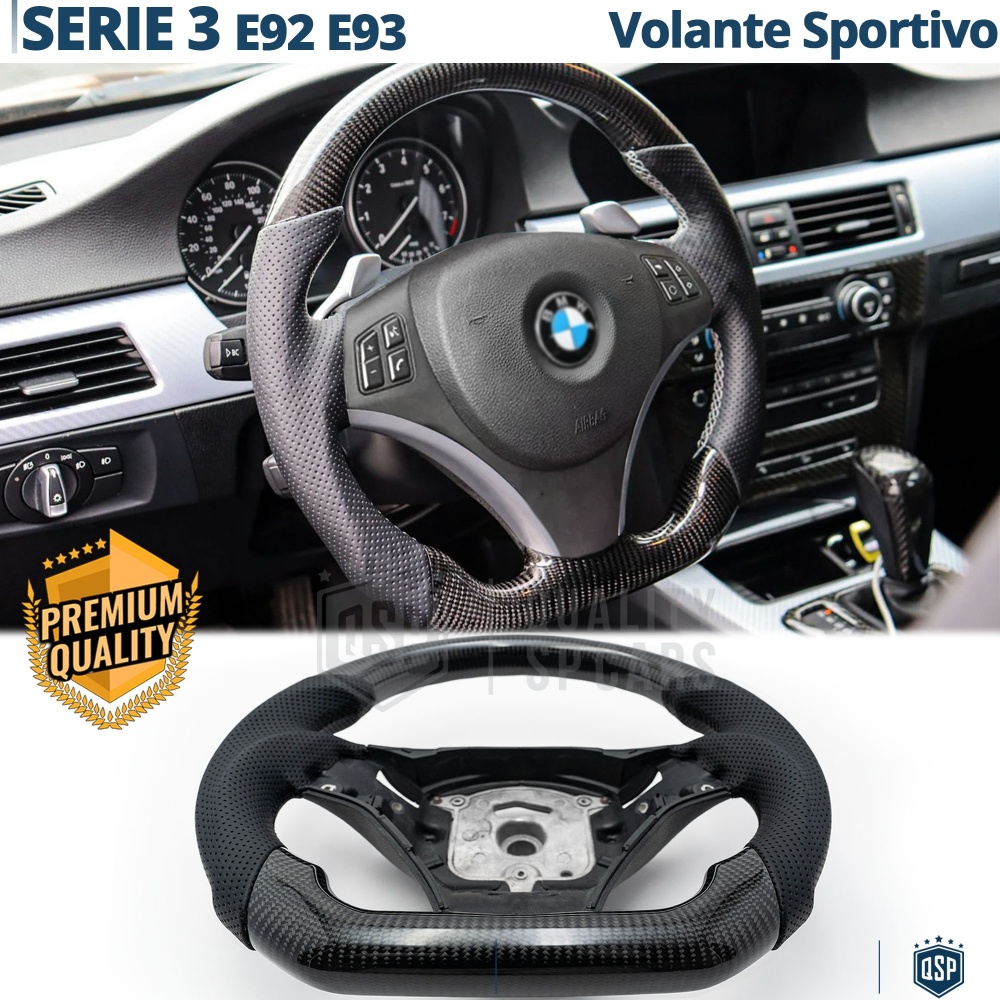 VOLANTE Deportivo para BMW Serie 3 E92 E93, Plano en Carbono y Piel | Reemplazo Ergonómico