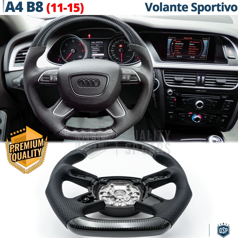 VOLANTE Deportivo para Audi A4 B8 11-15, Plano en Carbono y Piel | Reemplazo Ergonómico
