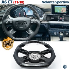 VOLANTE Deportivo para Audi A6 C7, Plano en Carbono y Piel | Reemplazo Ergonómico
