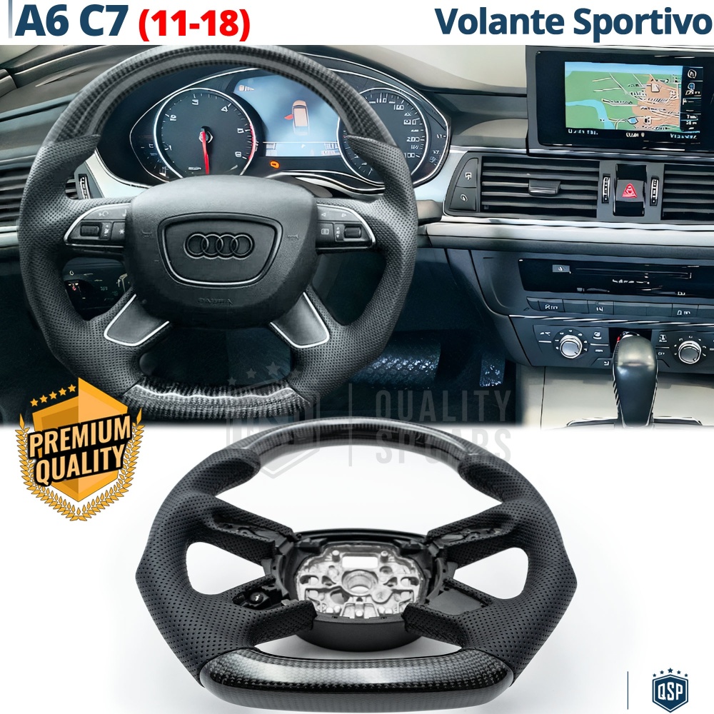 VOLANTE Deportivo para Audi A6 C7, Plano en Carbono y Piel | Reemplazo Ergonómico