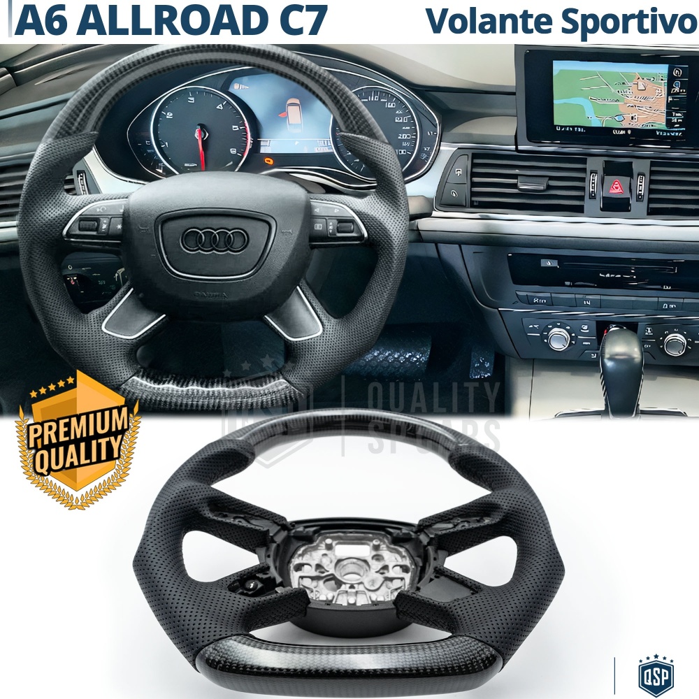 VOLANTE Deportivo para Audi A6 Allroad C7, Plano en Carbono y Piel | Reemplazo Ergonómico