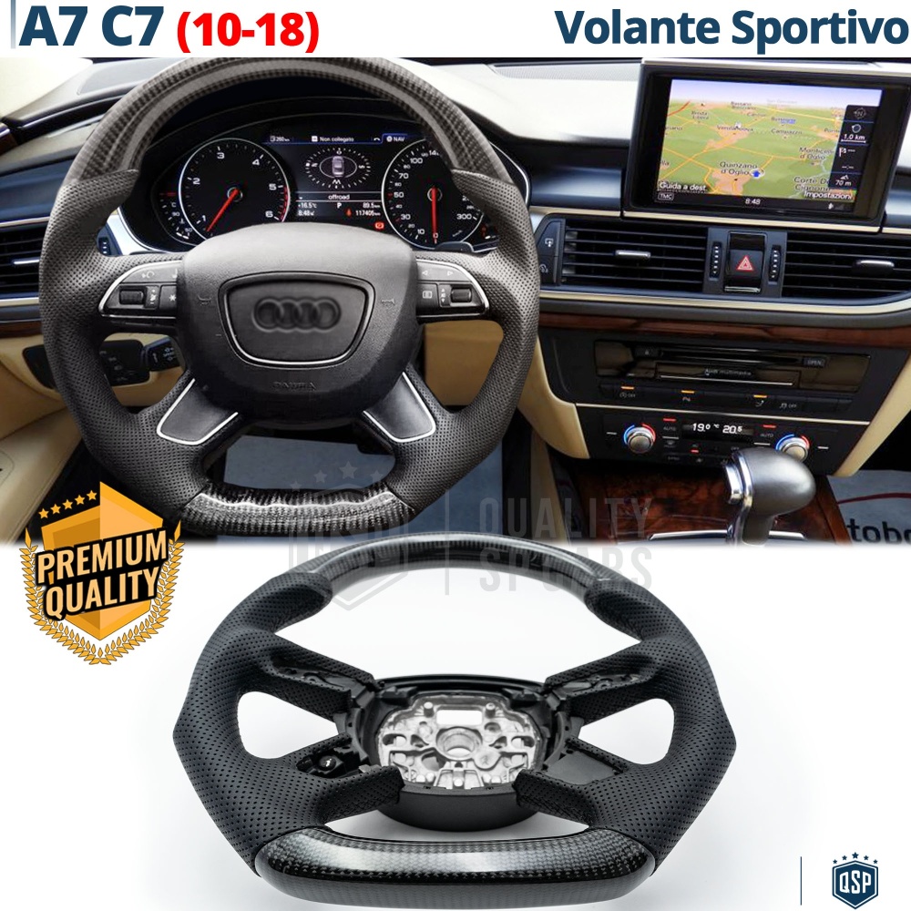 VOLANTE Deportivo para Audi A7 C7, Plano en Carbono y Piel | Reemplazo Ergonómico