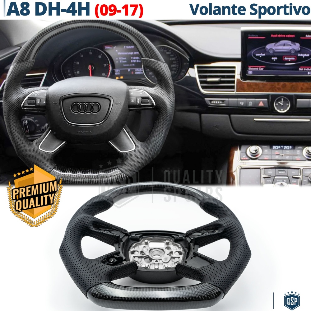 VOLANTE Deportivo para Audi A8 D4-4H Plano en Carbono y Piel | Reemplazo Ergonómico