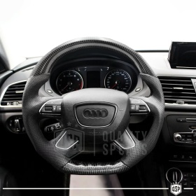 VOLANTE Sportivo Per Audi Q3 8U 14-18, Base Piatta in Carbonio e Pelle | Ricambio Ergonomico