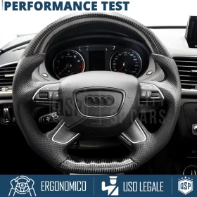 VOLANTE Sportivo Per Audi Q3 8U 14-18, Base Piatta in Carbonio e Pelle | Ricambio Ergonomico