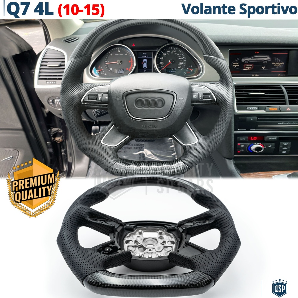 VOLANTE Deportivo para Audi Q7 4L 10-15, Plano en Carbono y Piel | Reemplazo Ergonómico